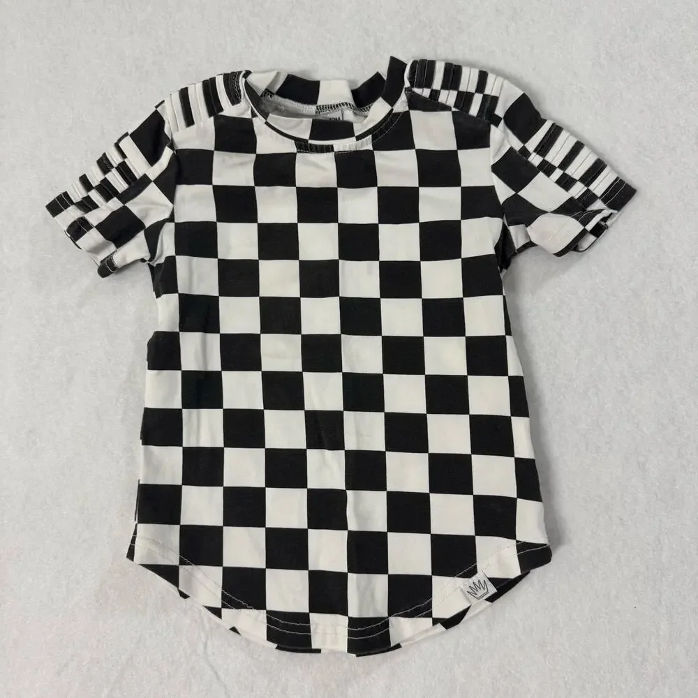 Posh Kiddos Black & White Checkered Biker Outfit Set Size 12 Months
